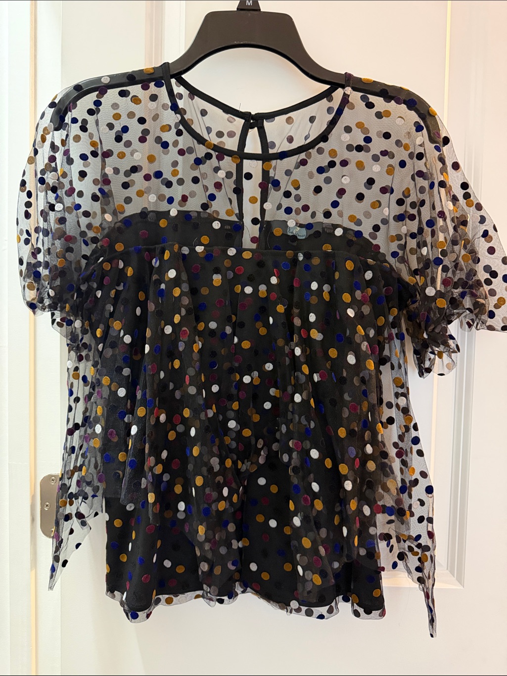 Semi-Sheer Black Polka Dot Short Sleeve Top
